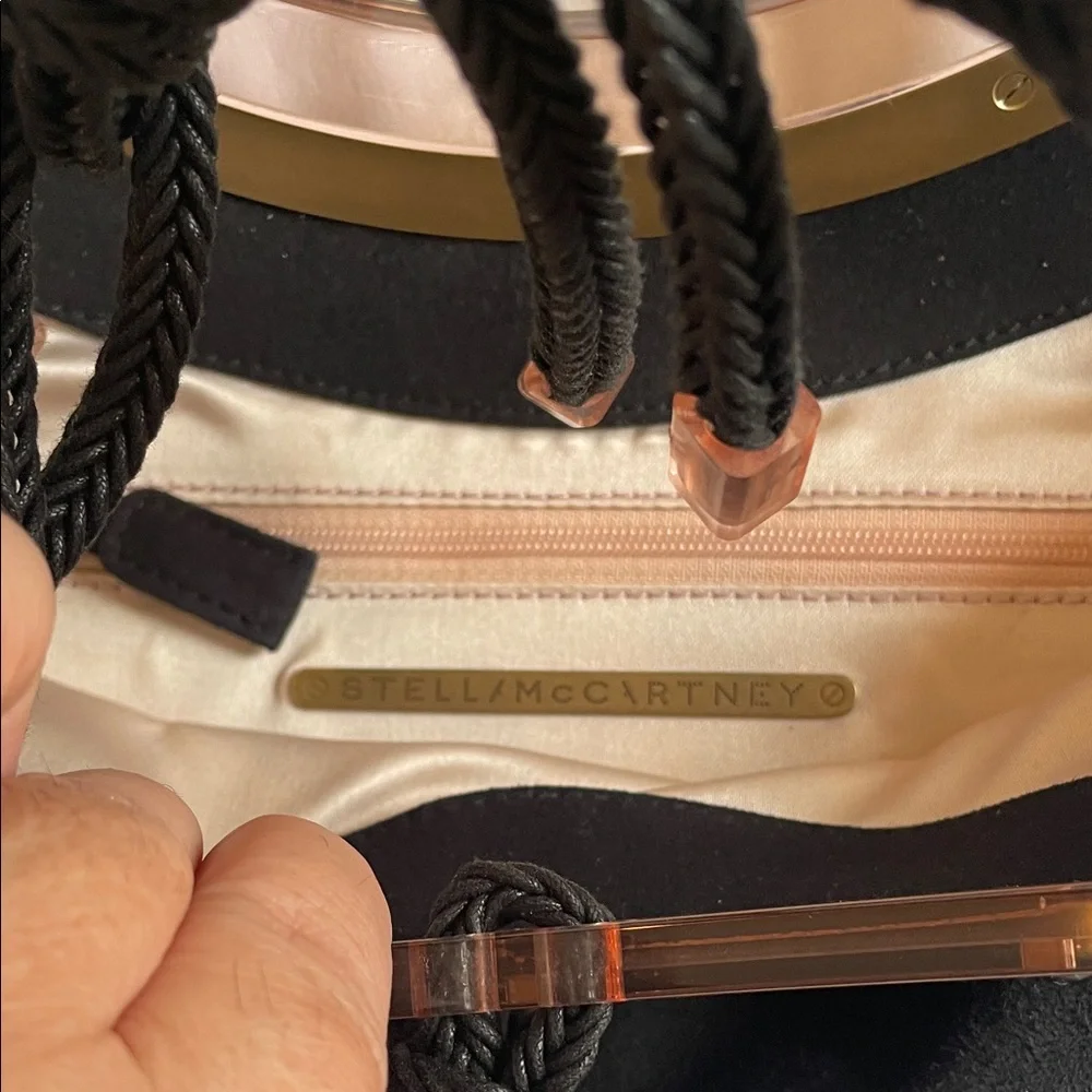 Stella McCartney Black small Hobo Bag with pink acrylic trimming Rope Detail